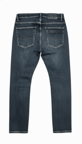 Prada Men's Triangle Logo Denim Jeans | Slim-Fit Vintage Wash